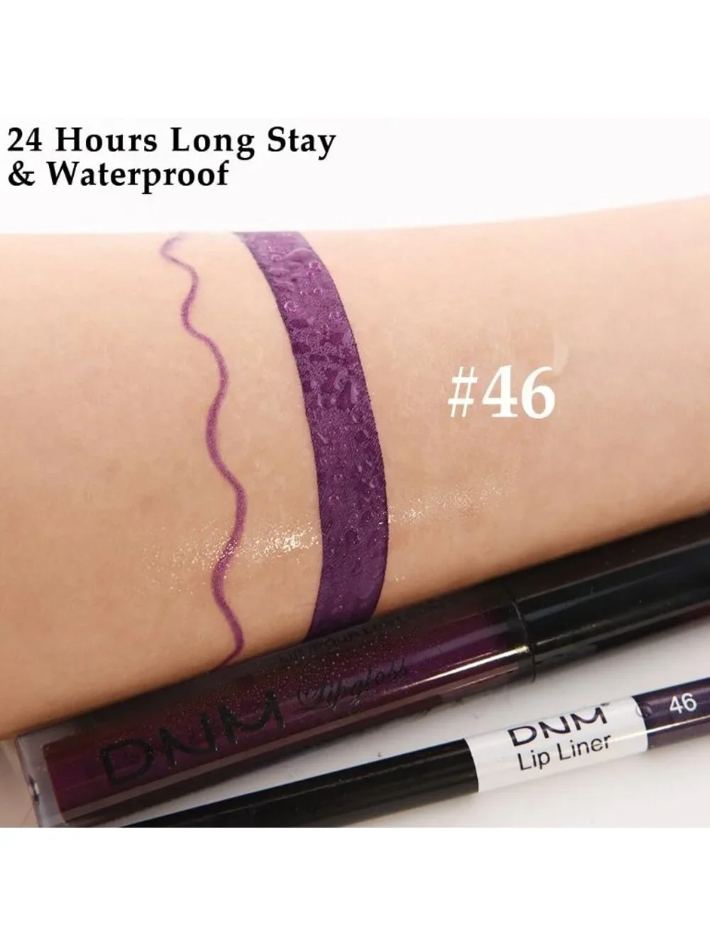 DNM 46# Dark Purple 2Pcs 24H Long-Lasting Matte Liquid Lipstick and Lip Liner